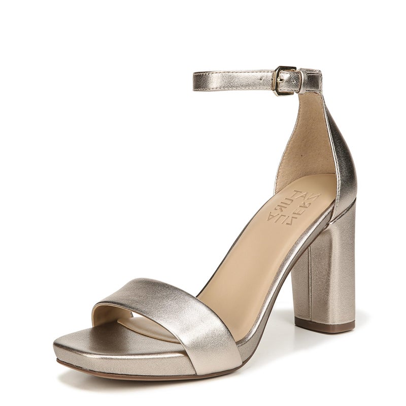 Naturalizer Women's Joy Heeled Sandal Gravel Bronze Metallic Leather 7 W - Image 1